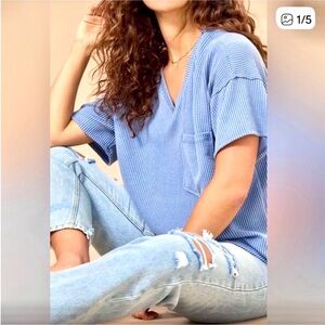 Altered State blue ribbed v neck size small new